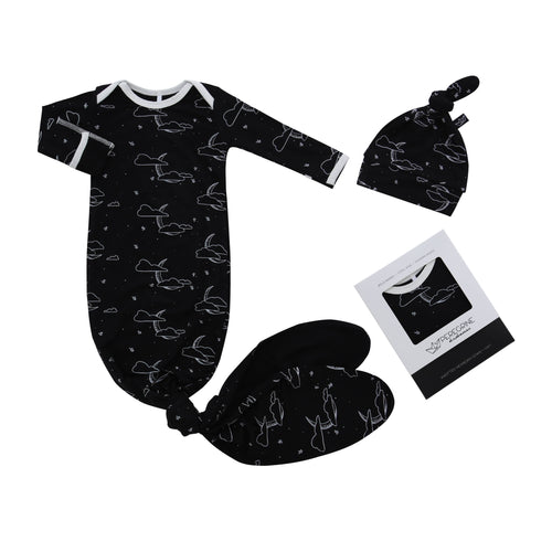 Midnight Cloud Moon Bamboo Knotted Newborn Gown + Hat Set