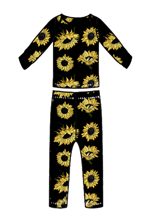 Sunflowers on Black Bamboo Two-Piece Pajamas