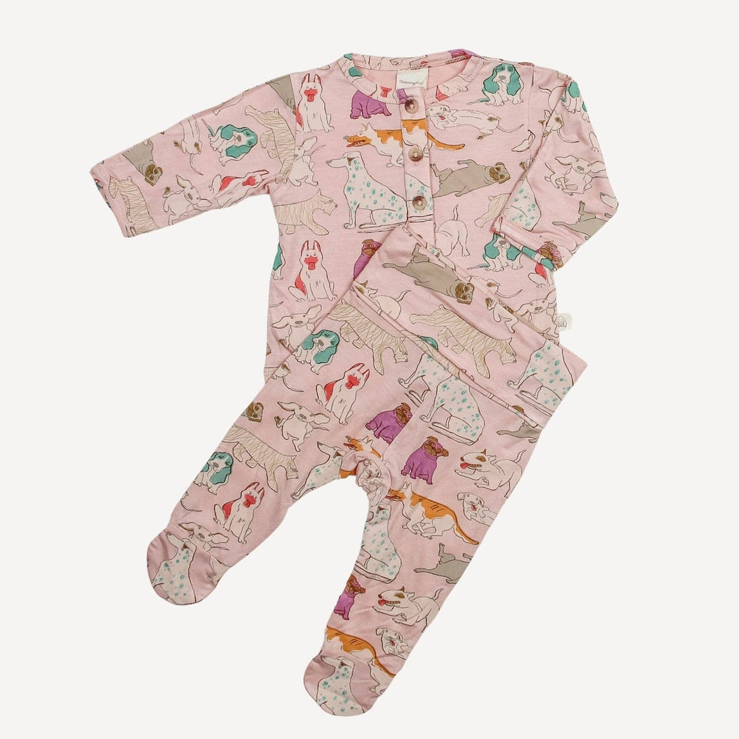 Two Piece Footies - Pink Dog