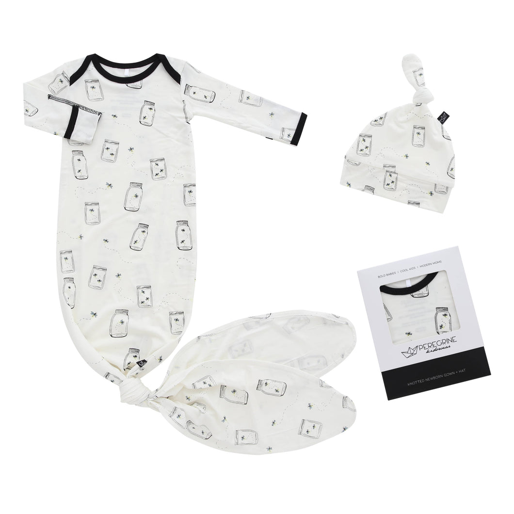 Firefly Jars Bamboo Knotted Newborn Gown + Hat Set