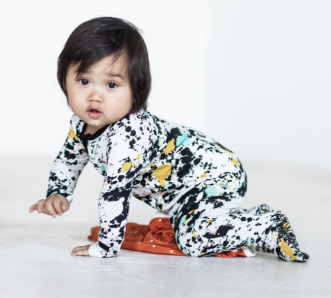 Splatter Paint Bamboo Footed Sleeper, Size: 3-6m